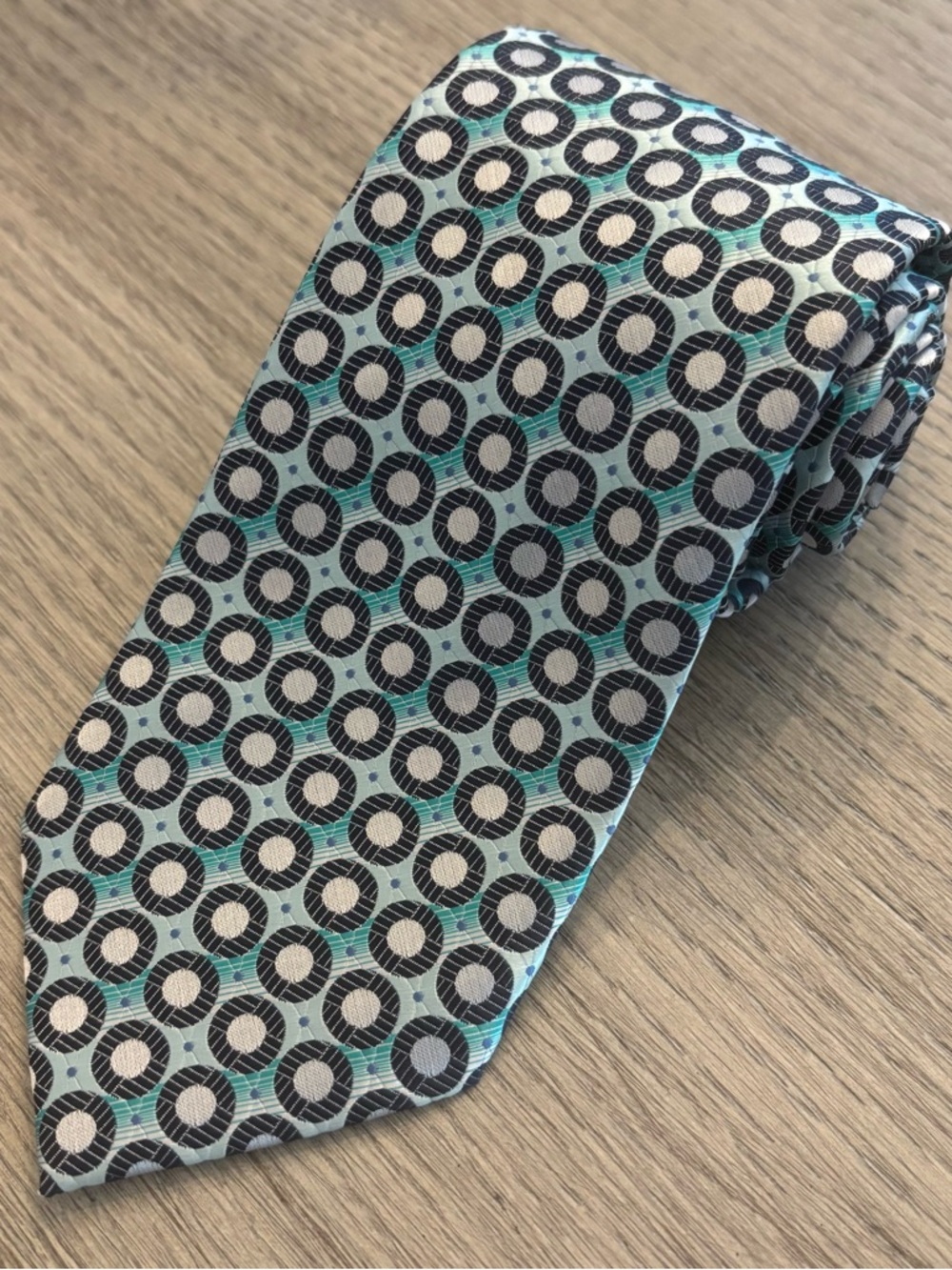 Bergamo New York Men’s Tie Polyester Teal/Charcoal Gray 57”X3.25” Handmade Nice